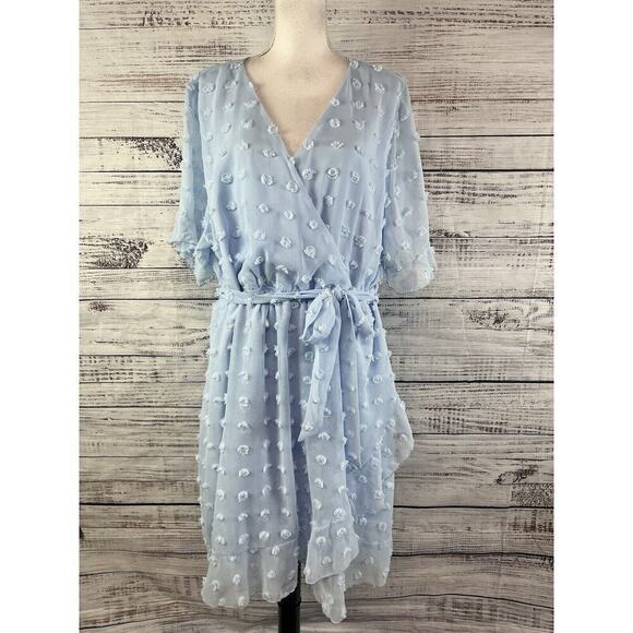 Plushe Dress Plus sz 4XL Light Blue Sheer Swiss Dots Knee A Line Wedding Church - Picture 2 of 15